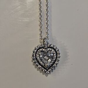 Pandora Silver Heart Necklace with Sparkling Accents